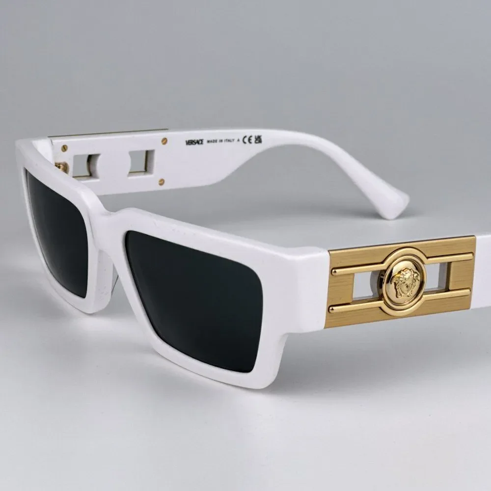 NEW Versace VE4459 Medusa Deco 314/87 White Grey Rectangle Unisex Sunglasses